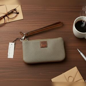 Dooney & Bourke Taupe Wristlet with Brown Trim